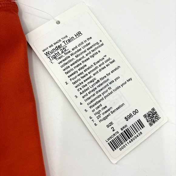 LULULEMON Wunder Train HR Tight 25” Orange Leggings High Waisted Size 2 NWT‎ $98 - Picture 5 of 9
